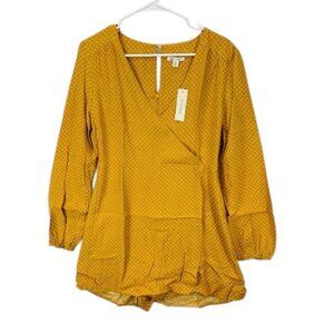 Francesca’s Miami Octavia Wrap Dress Women’s Size M Mustard Yellow Polka Dot NWT